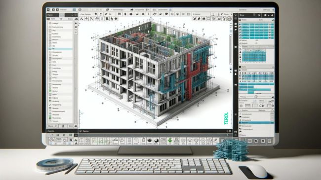 Screenshot of BIM software interface showing a 3D building model.